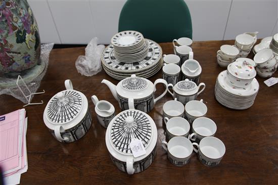 Fornasetti for Rosenthal: A Palladiana pattern thirty seven piece tea, coffee and dinner service, in Classic shape,